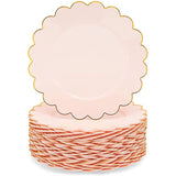 Pink Plastic Plates For Party, 50-Pack - 9 In Pink & Gold Glossy Scalloped Edge - Disposable Heavy-Duty Fancy Plates For Birthday & Baby Shower