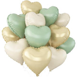 Sage Green Gold Heart Balloons,12Pcs Light Gold Heart Shaped Foil Balloons,18Inch Cream White Helium Polyester Film Balloon For Baby Shower Birthday Anniversary Wedding Party Decorations