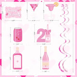 20pcs 21st Birthday Hanging Swirls β Pink Champagne Bottle Decorations for Her