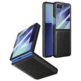 Leather Case For Samsung Galaxy Z Flip 7 With Front Built-In Screen Protector, Pu Leather + Hard Pc Shell Ultra Thin Slim Durable Protective Phone Cover For Galaxy Z Flip7 5G 2025 (Black)