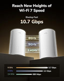 Tri-Band Wifi 7 Be11000 Whole Home Mesh System, 6-Stream 10 Gbps, 4 × 2.5G Ports, Mu-Mimo, Multi-Vpn, App, Smart Internal Antennas, M11000 1-Pack