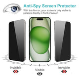 2+2 Pack for iPhone 15 Plus Privacy Screen Protector with Camera Lens Protector Full Coverage Anti-Spy Tempered Glass Film 9H Hardness Easy