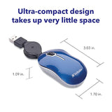 Verbatim Wired Optical Computer Mini USB-A Mouse - Plug & Play Corded Small Travel Mouse with Retractable Cable β Blue 98616