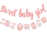 2pcs Rose Gold Glitter Baby Girl Banner – Pre-Strung Baby Shower Decor