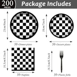 200 Pcs Checkered Flag Party Supplies Black And White Checkered Paper Plates Racing Car Party Plates Napkins Forks Disposable Black Plaid Tableware Set For Kids 50 Guests Birthday Decorations Supplies