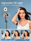 Magnetic Selfie Stick Tripod with Light & Remote, Phone Tripod with Magnetic Holder for Magsafe, 360° Rotatable Cellphone Stand for iPhone/Android