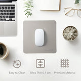 Slim Mouse Pad For Home/Office, Portable Mouse Mat For Computer & Laptop, Fabric Style Vegan Leather, Non-Slip Base, Compatible With Laser And Optical Mouse, 8.66” X 8.66” (Light Grey)