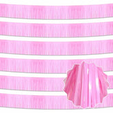 6 Pack 10 Ft Macaron Pink Foil Fringe Garland Metallic Streamers Tinsel Banner Wall Hanging Garland Backdrop For Parade Floats, Halloween, Thanksgiving, Christmas, New Year Party Decorations