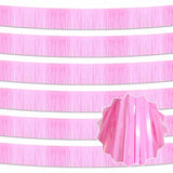 6 Pack 10 Ft Macaron Pink Foil Fringe Garland Metallic Streamers Tinsel Banner Wall Hanging Garland Backdrop For Parade Floats, Halloween, Thanksgiving, Christmas, New Year Party Decorations