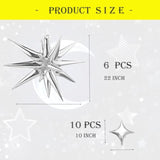 6 Pc Silver Explosion Star Foil Balloons 12 Point Party Decoration