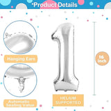 Silver 16" Number Balloons 0-9 Set – Mylar Foil Party Decor, Pack of 10