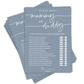 50 Guess Who Mommy Or Daddy Game Cards, Fun Baby Shower Games Activity, Gender Neutral Boy Or Girl - Blue