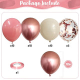 Dusty Pink And Rose Gold Balloons, 12In Retro Blush Pink Beige White Balloons With Metallic Rose Gold Confetti Latex Balloons Set For Girls Women Birthday Baby Bridal Shower Wedding Party Decorations