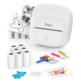 Mini Sticker Printer, Portable Thermal Inkless Printer With Auto-Calibration, Bluetooth Compact Label Maker With 7 Rolls (3 Paper Types) & 6 Colored Pencils, For Home, Study & Gift