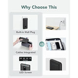 Portable Charger With Built-In Cables And Ac Wall Plug, 10000Mah Compact Slim Power Bank, External Battery Pack, Travel Accessories Compatible With Iphone, Android, All Cellphones