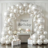 Pearl White Balloon Arch Kit Double-Stuffed Ivory & White Mixed Sizes