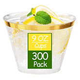 300 Pc Gold Rimmed 9 Oz Heavy Duty Disposable Plastic Cups for Party/Wedding