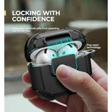 For Airpods 4 Case With Drop-Proof Lock, Shockproof Rugged Bumper Cases Protective Cover With Carabiner & Keyring & Cleaner Kit For Airpods 4Th Generation 2024 Black