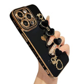 For Iphone 15 Pro Max Case,Cute Plating Love Heart Wrist Strap Chain Bracelet Phone Case (Black)