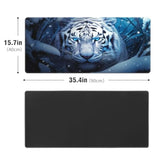 Large Gaming Mouse Pad 35.4''X15.7'' White Tiger Extended Non-Slip Soft Rubber Mousepad For Desktop Office Stitched Edges Waterproof Keyboard Mat For Desk Computer Laptop