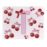 Cute Custom Cherry Mouse Pad, Cute Small Personalized Coquette Pink Bow Mouse Pad For Desk Women Girls, Customizable Initial Mousepads For Laptop, Computer, Office, 9.5X7.9 Inch(Letter T)