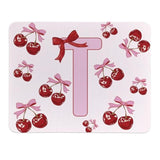 Cute Custom Cherry Mouse Pad, Cute Small Personalized Coquette Pink Bow Mouse Pad For Desk Women Girls, Customizable Initial Mousepads For Laptop, Computer, Office, 9.5X7.9 Inch(Letter T)