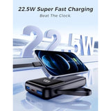Portable Charger With Built In Cable, 15000Mah Power Bank, 22.5W Fast Charging, 6 Outputs, Slim Travel Essential Battery Pack With Led Display, Compatible With Iphone 16/15/14/13, Samsung, Ipad, Etc