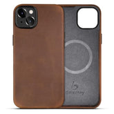Compatible With Iphone 14 Leather Case Magsafe - Top Grain Vintage Crazy Horse Leather - Metal Buttons & Camera Bezel Bump - Slim Fit & Soft Feel - Premium Phone Cover (6.1-Inch) Retro Brown