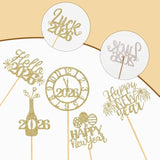 60pc Happy New Year 2026 Glitter Cupcake Toppers Balloon Fireworks Clock