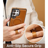 Brown Galaxy S25 Ultra case with stand, MagSafe, shockproof loop & protectors.