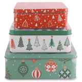 Steel Mill & Co Tin Containers With Lids, 3 Pack Christmas Cookie Tins, Festive Cookie Tins For Gift Giving & Holiday Treats, Square Metal Nesting Containers, Ornaments And Trees