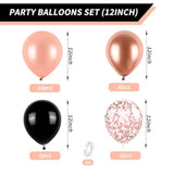 Rose Gold And Black Balloons Set, 12 Inch Metallic Rose Gold Balloons Pearl Rose Gold Confetti Balloons Black Latex Balloons Party Balloons For Birthday Baby Shower Wedding Party Decorations