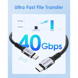 LENTION 4FT Thunderbolt 4 Cable 240W USB C to USB C Cable, 40Gbps High Speed Data Transfer, 8K@60Hz Monitor Display Cord, Dual 4K@120Hz USB4, for iPhone 16, MacBook Air, Docking and More