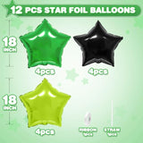 Black Green Star Balloons,12Pcs Black Light Green Star Shaped Foil Balloons,18Inch Large Helium Balloon For Soccer Video Games Theme Birthday Anniversary Party Decorations