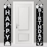 Black Silver Happy Birthday Party Supplies, Porch Sign & Backdrop Decor For Men Women, 16Th To 90Th Birthdays