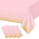 4 Pack Pink And Gold Plastic Tablecloth For Parties, Pink Disposable Table Cloth For Rectangle Tables, Gold Dot Confetti Light Pink Tablecloth For Birthday Wedding Baby Shower Party, 54X108