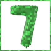 40 Inch Giant Green Pixel Miner Theme Number Foil Balloons Large Mining Number 7 Balloons Party Balloons Birthday Party Decorations Supplies Number 0-9 Available For Kids' Birthday Anniversary Party