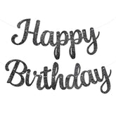 Black Glitter Happy Birthday Banner: Pre-Strung Party Garland
