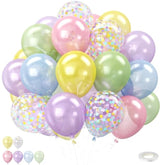 12" Pastel Pearl Balloons Blue, Purple, Green, Pink & Yellow Decor