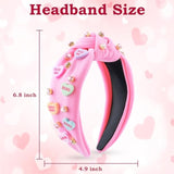 Valentine’S Day Headbands For Women, Candy Love Conversation Heart Headbands, Rhinestone Jeweled Trendy Pink Knotted Headband For Valentines Outfit, Valentine’S Day Gifts Hair Accessories For Her