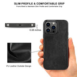 Compatible With Iphone 14 Pro Case Premium Leather Tpu Hybrid Case (Black)