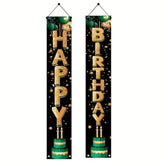 2 Pcs Happy Birthday Banner Decorations For Men Women Boys Girls Black Green Party Decorations Door Porch Sign Welcome Happy Birthday Party Supplies Hanging Backdrop Decor