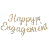 Pre-Strung Champagne Gold Glitter "Happy Engagement" Banner No DIY Wedding/Bridal Decor
