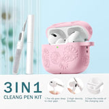For Airpods Pro 2 Case Cover, Cute Floral Embossed Soft Silicone Full Protective Cover Accessories With Cleaning Kit & Keychain Compatible With Apple Airpod Pro Case For Women,Pink