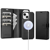 Compatible With Magsafe Magnetic 2 In 1 Detachable Iphone 13 Wallet Case With Card Holder Credit Slots Men Women,Pu Leather Rfid Blocking Flip Kickstand For Apple 13 6.1",Black