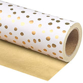 Reversible Gift Wrap 17"x33' – Gold Print & Polka Dots for Any Occasion