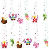 12Pcs Pink Cartoon Luau Hanging Swirls Ceiling Streamers for Party Decor