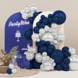 142PCS Navy Blue and Silver Balloons in Various Sizes for Garland or Party Decor