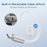 45W Usb C Charger With Retractable Cable, 3-In-1 Gan Phone Charger With Type C Cable, 2-Port Fast Charger Compatible With Iphone 16 Pro Max, Ipad Pro/Air, Galaxy S25, Steam Deck (White)