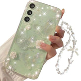For Samsung Galaxy A16 5G Clear Glitter Case, Cute 3D Butterfly Floral Crystal Pearl Bling Sparkle Shiny With Wrist Strap Soft Tpu Aesthetic Women Girls Phone Case For Galaxy A16 6.7" (Clear)